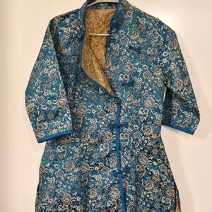 Nepali embroidered tunic . Teal and goal